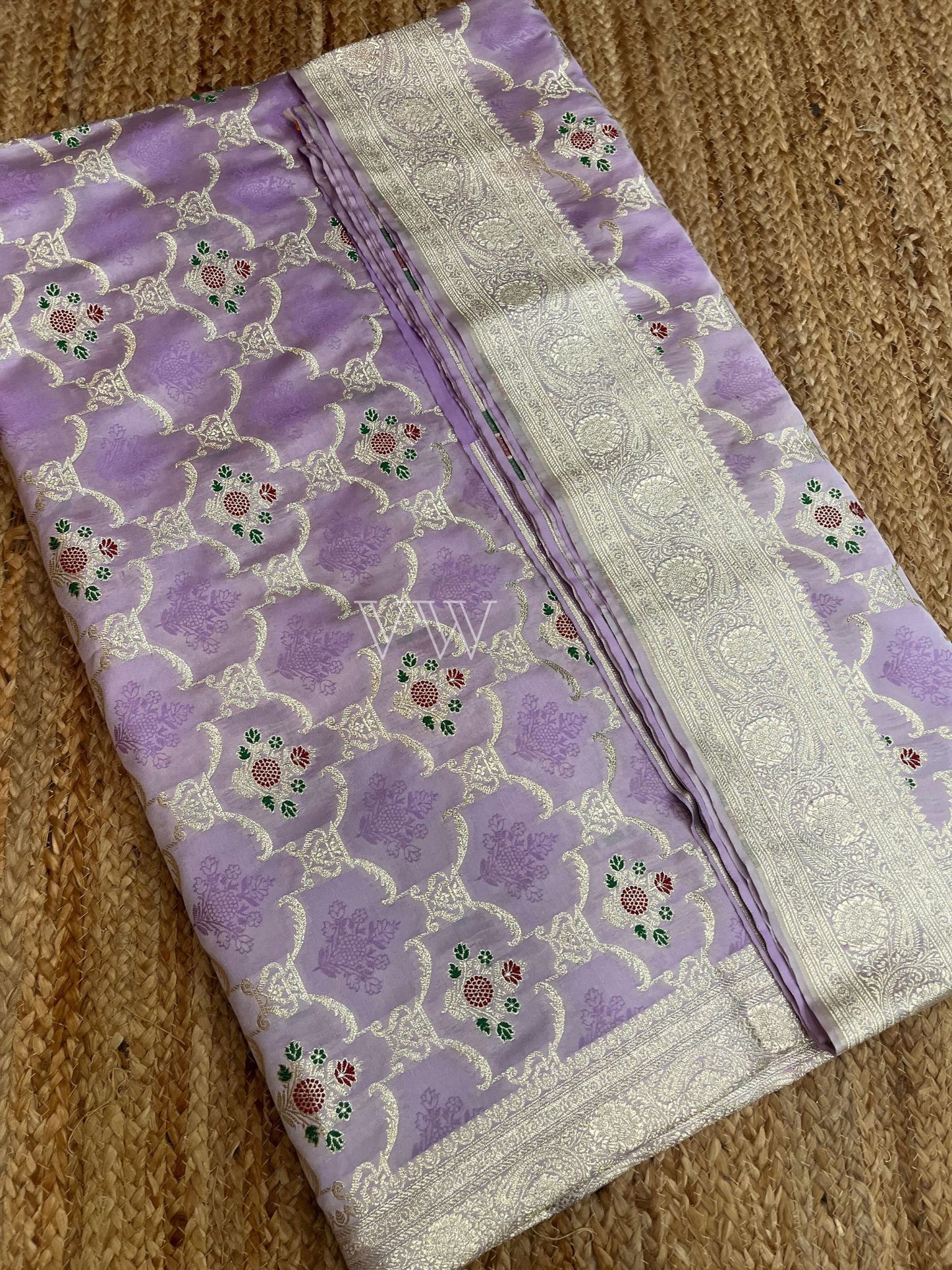 Lavender Tanchui Mashru Silk Banarasi Saree - Meenakari