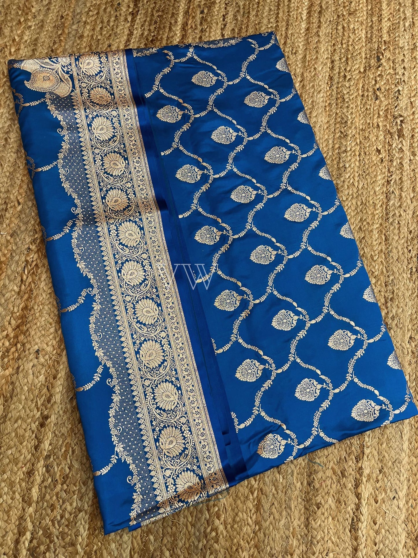 Blue Mashru Satin Silk Banarasi Saree - Jaal work