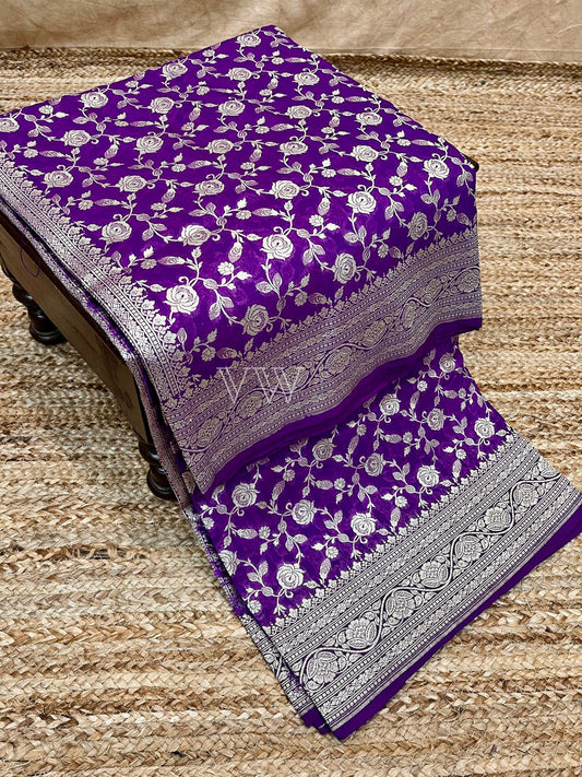 Violet Georgette Silk Banarasi Saree - Water Zari