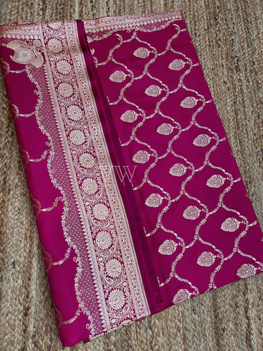 Rani Pink Mashru Satin Silk Banarasi Saree - Jaal work