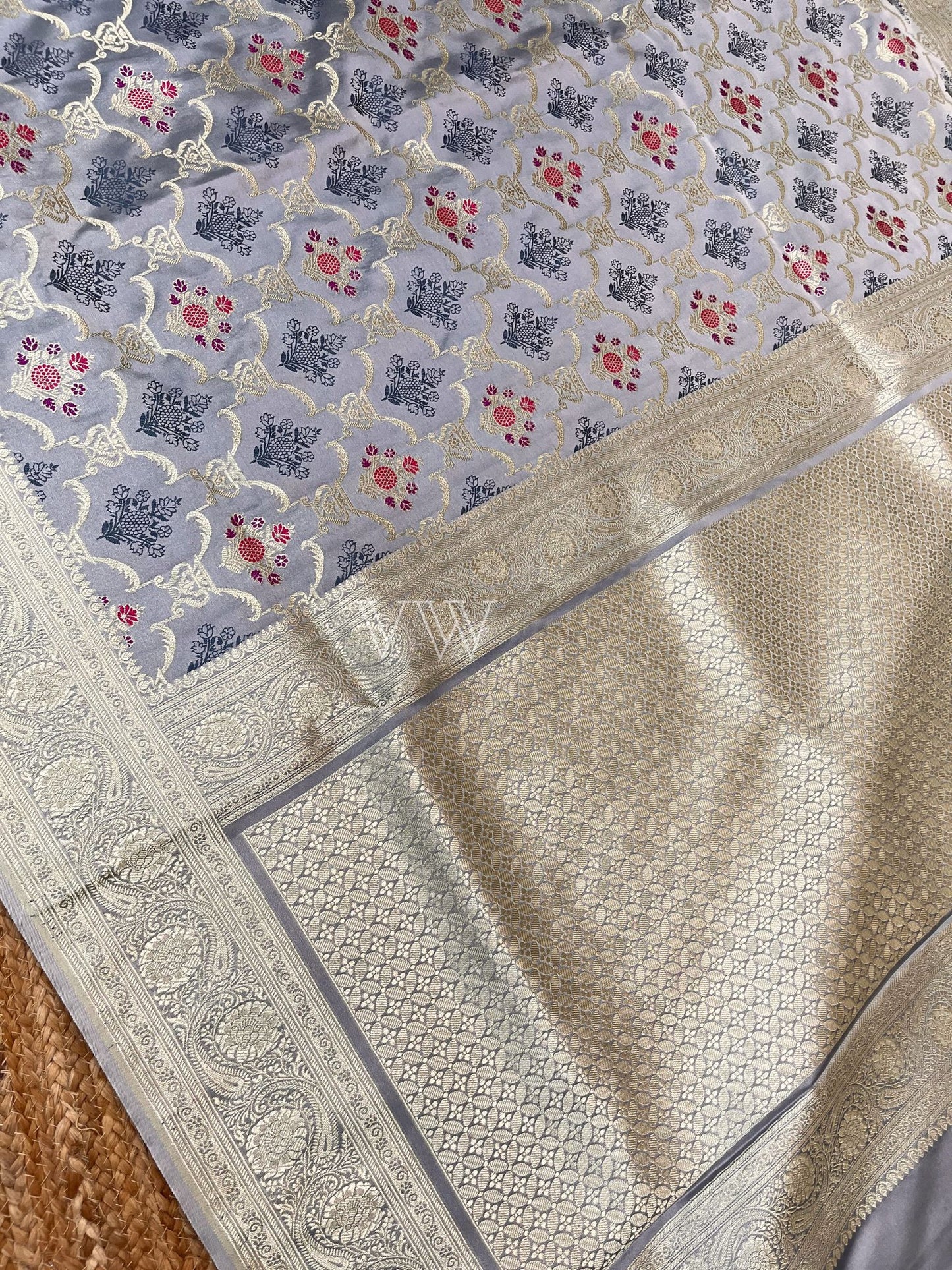 Grey Tanchui Mashru Silk Banarasi Saree - Meenakari