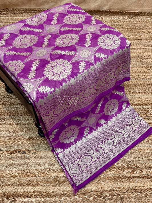 Magenta Purple Georgette Silk Banarasi Saree - Water Zari