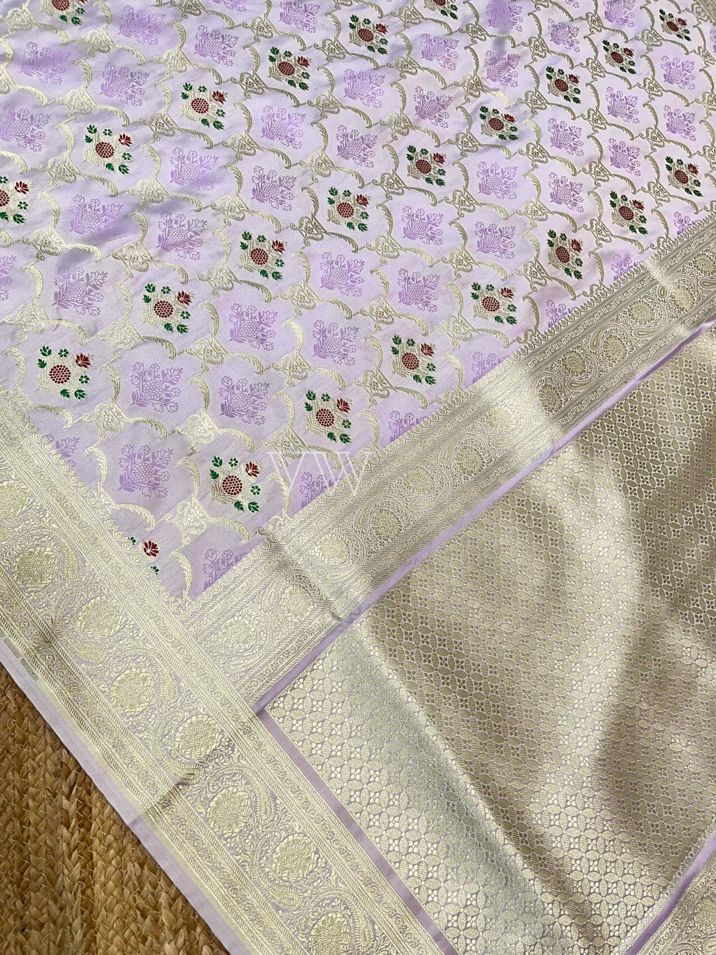 Lavender Tanchui Mashru Silk Banarasi Saree - Meenakari