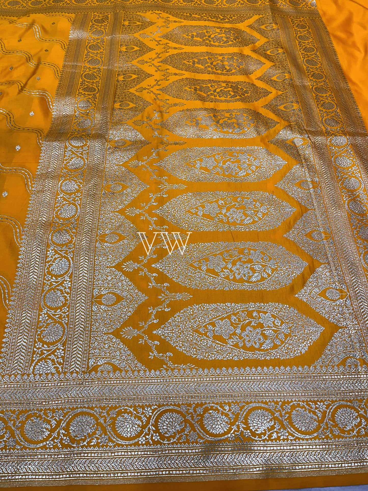 Gold Yellow Mashru Satin Silk Banarasi Saree - Jaal work