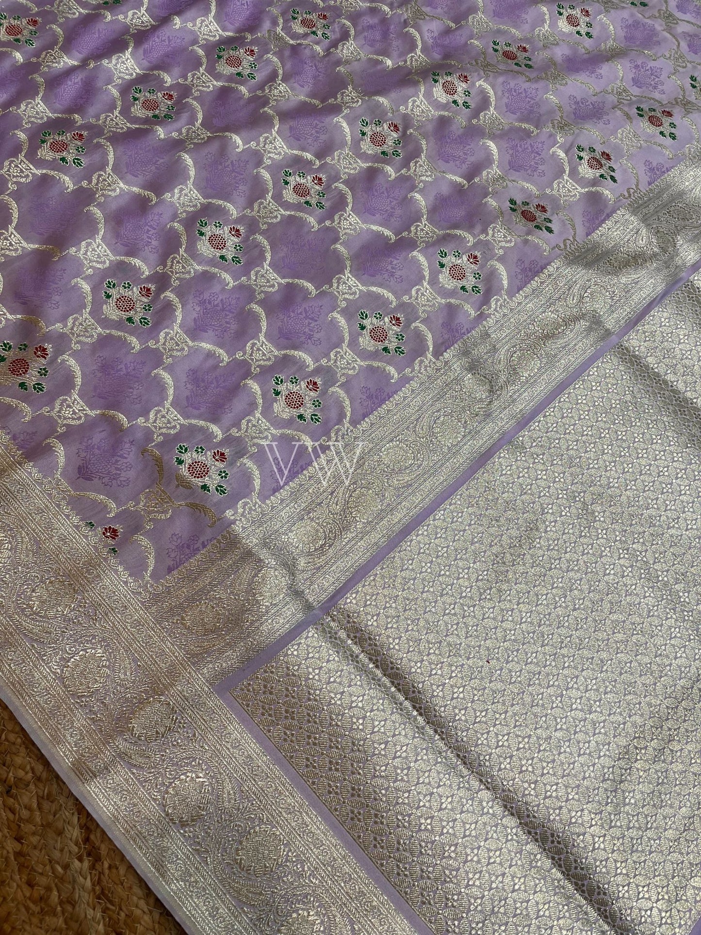 Lavender Tanchui Mashru Silk Banarasi Saree - Meenakari