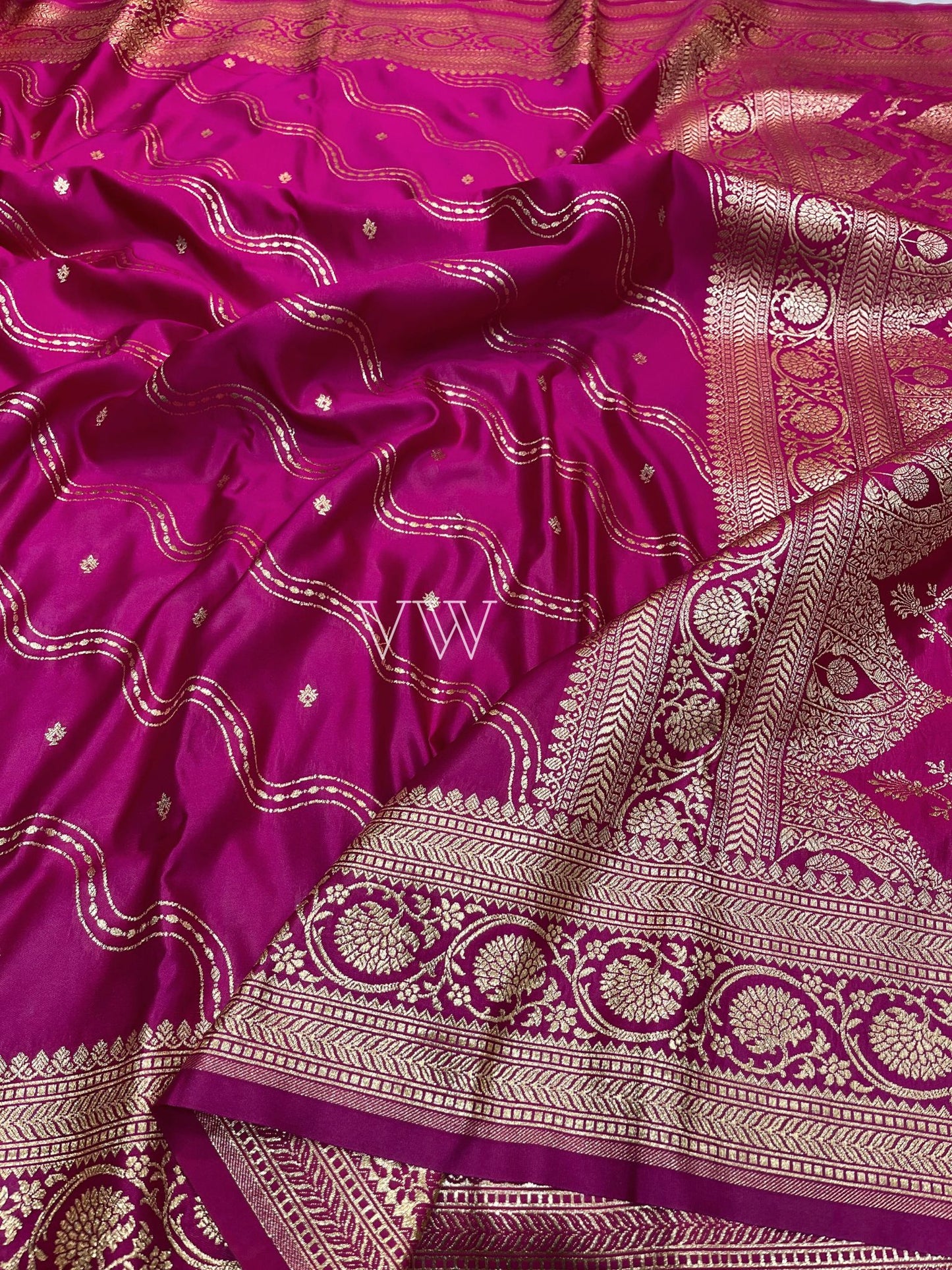 Rani Pink Mashru Satin Silk Banarasi Saree - Jaal work