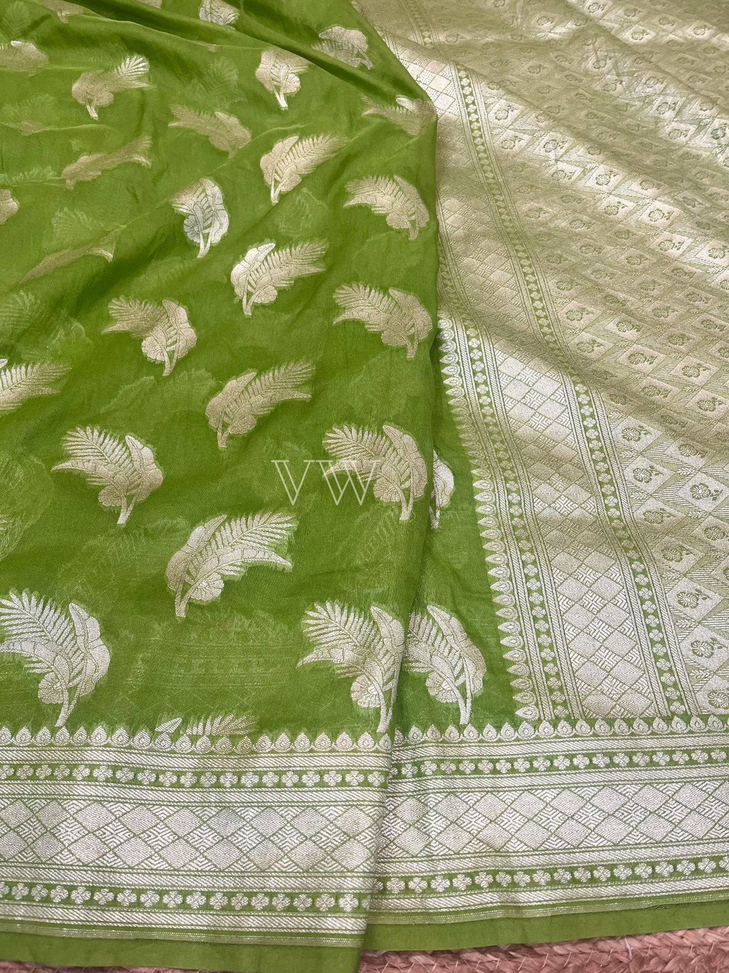 Green Georgette Silk Banarasi Saree - Water Zari