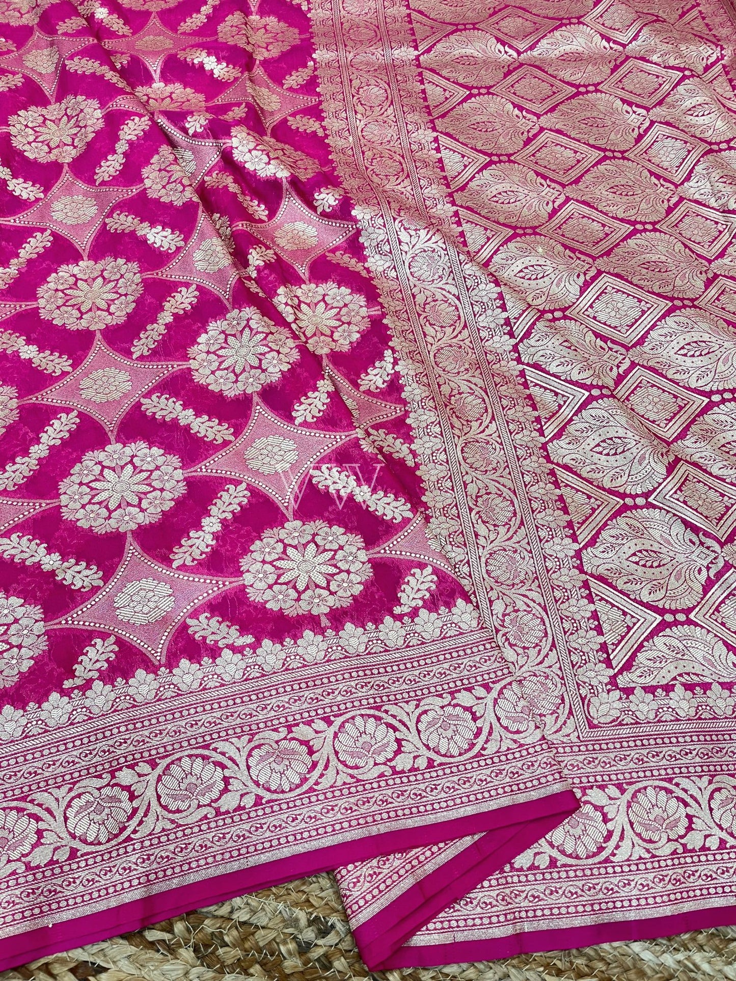 Pink Georgette Silk Banarasi Saree - Water Zari