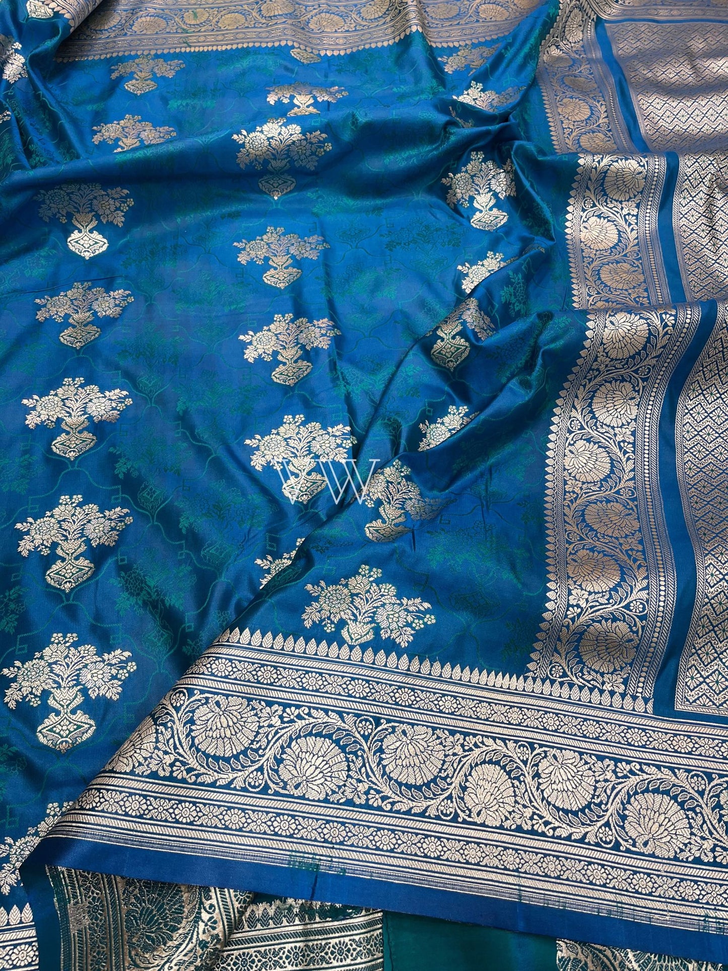 Ocean Blue Tanchui Mashru Silk Banarasi Saree - Meenakari