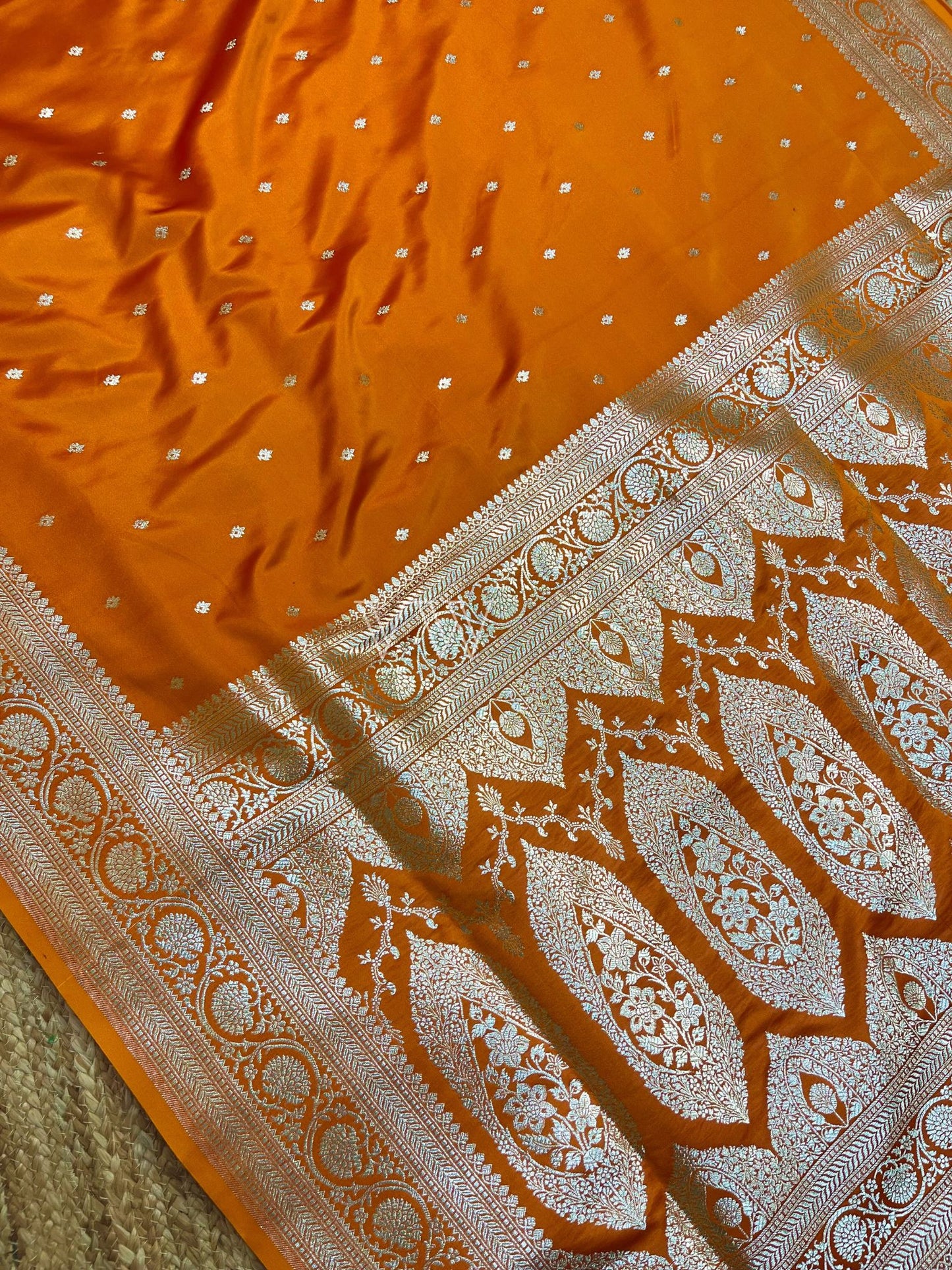 Orange Mashru Satin Silk Banarasi Saree - Motifs