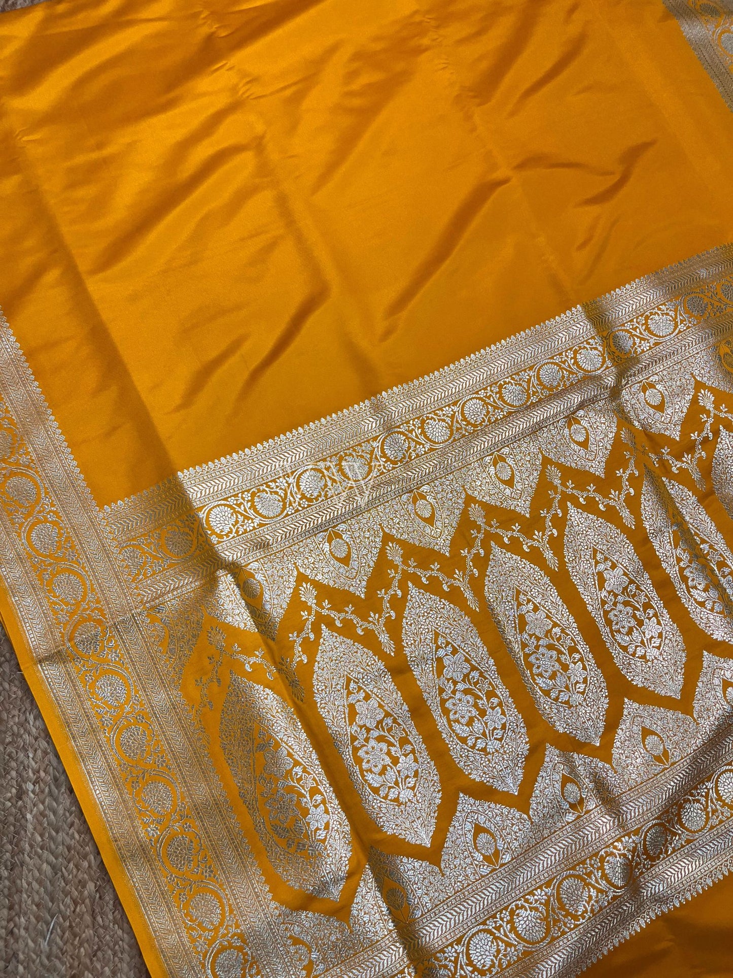 Yellow Mashru Satin Silk Banarasi Saree