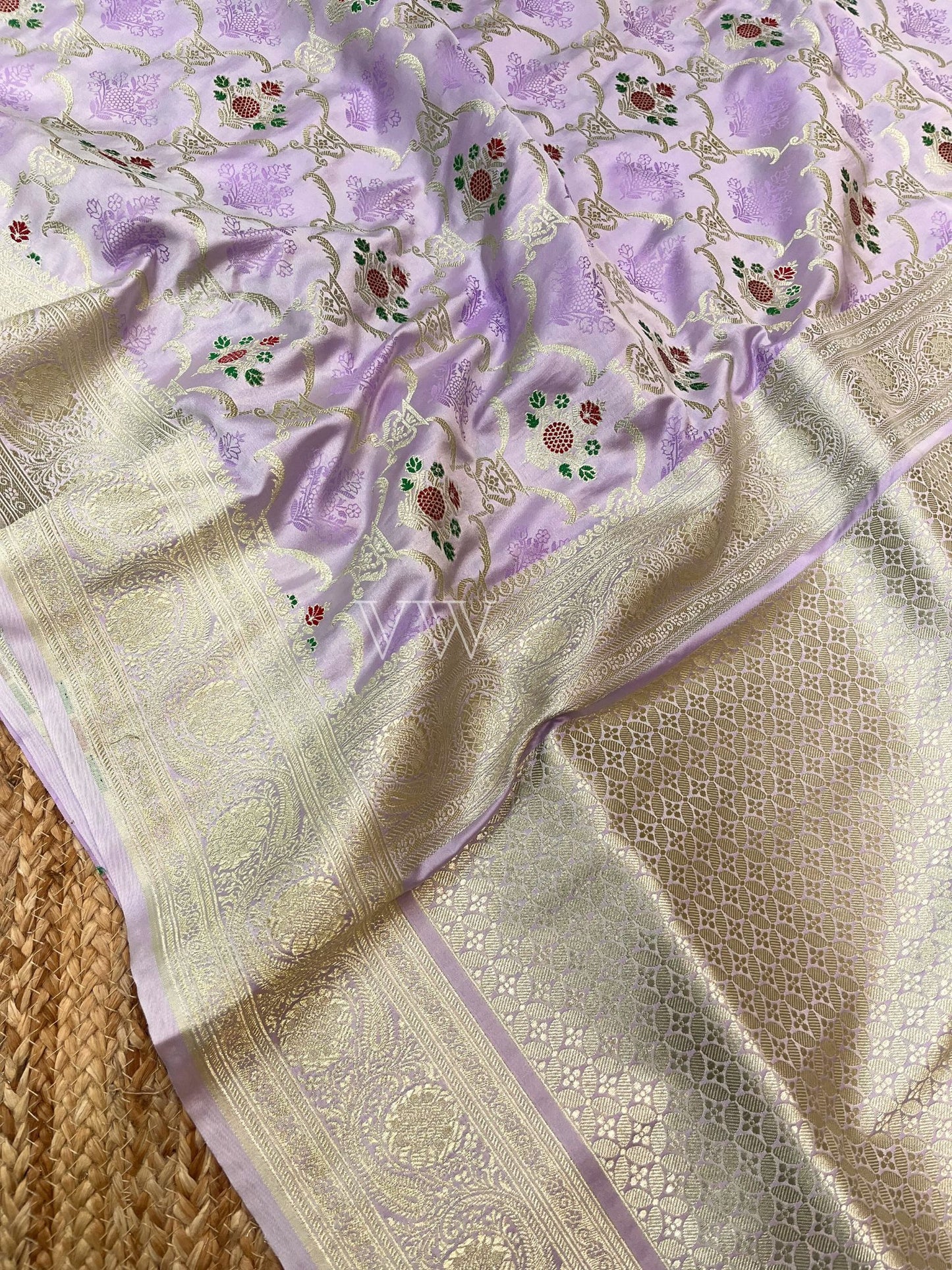 Lavender Tanchui Mashru Silk Banarasi Saree - Meenakari