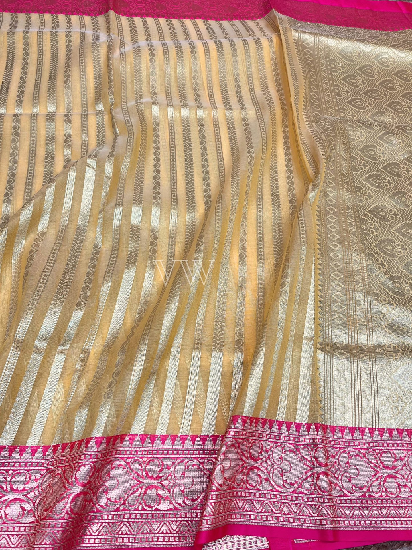 Dual Shade Kora Organza Silk Banarasi Saree - Stripes