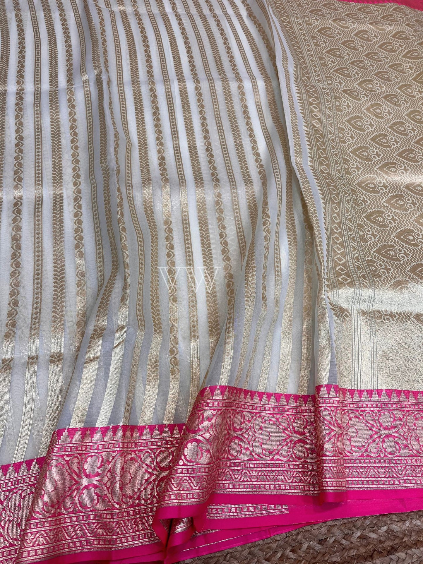 Dual Shade Kora Organza Silk Banarasi Saree - Stripes