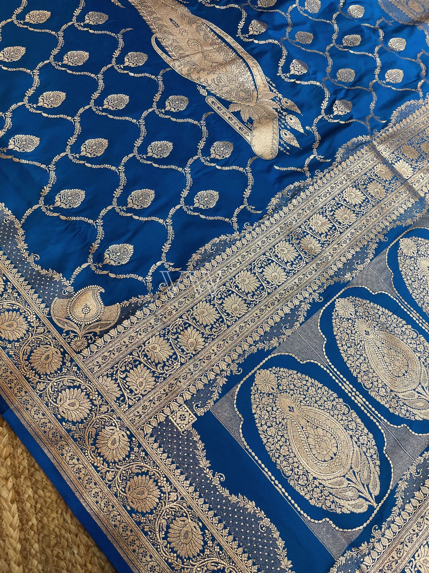 Blue Mashru Satin Silk Banarasi Saree - Jaal work