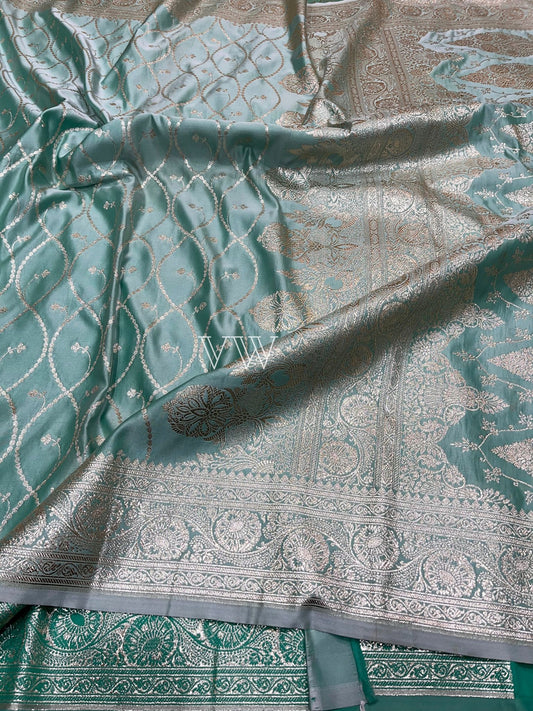 Sea Green Mashru Satin Silk Banarasi Saree - Jaal work