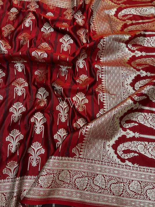 Reddish Maroon Tanchui Mashru Silk Banarasi Saree