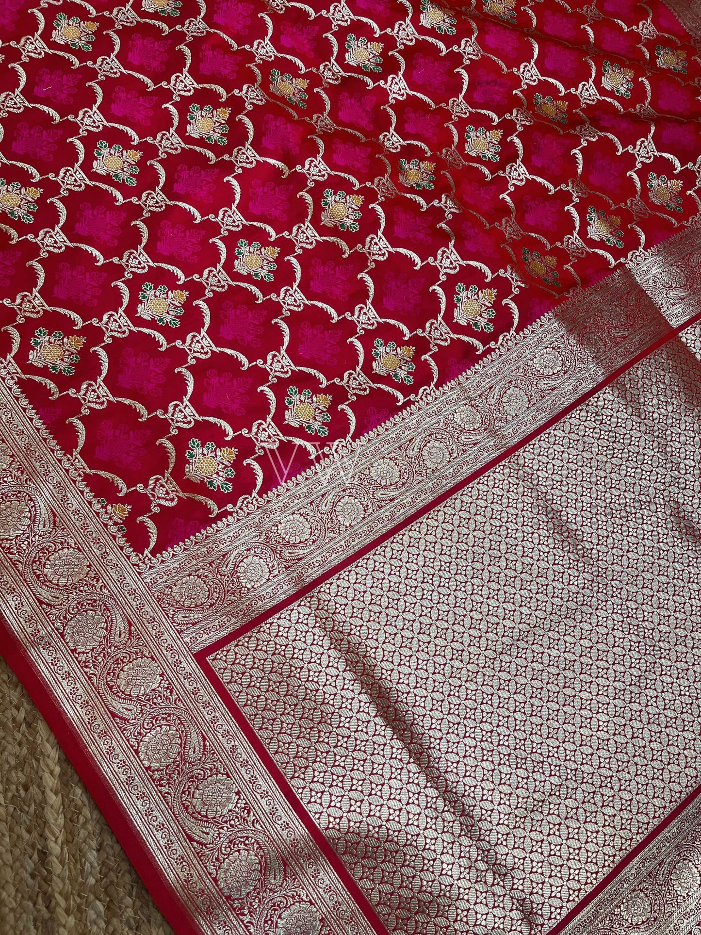 Hot Pink Tanchui Mashru Silk Banarasi Saree - Meenakari