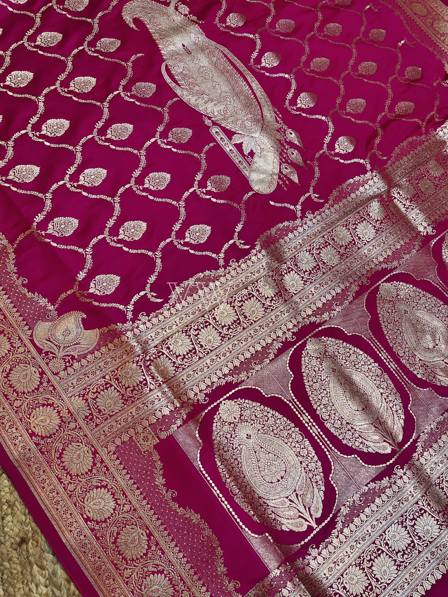 Rani Pink Mashru Satin Silk Banarasi Saree - Jaal work