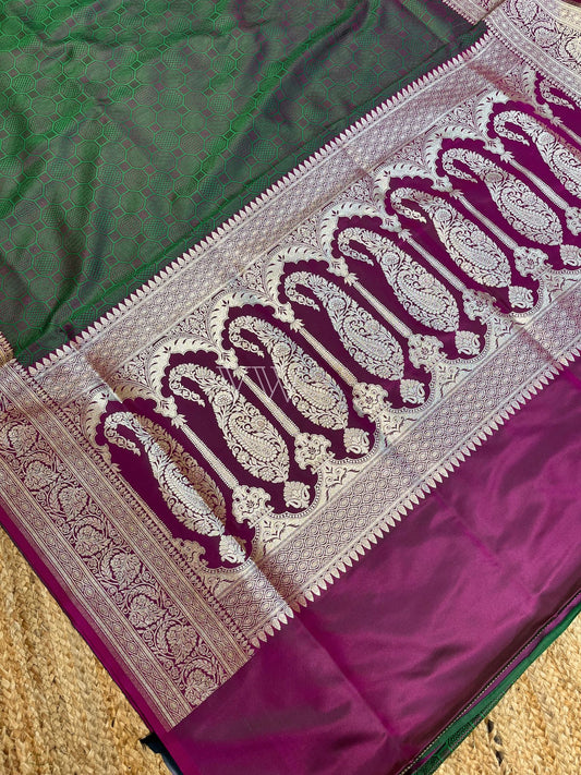 Dual Shade Tanchui Mashru Silk Banarasi Saree