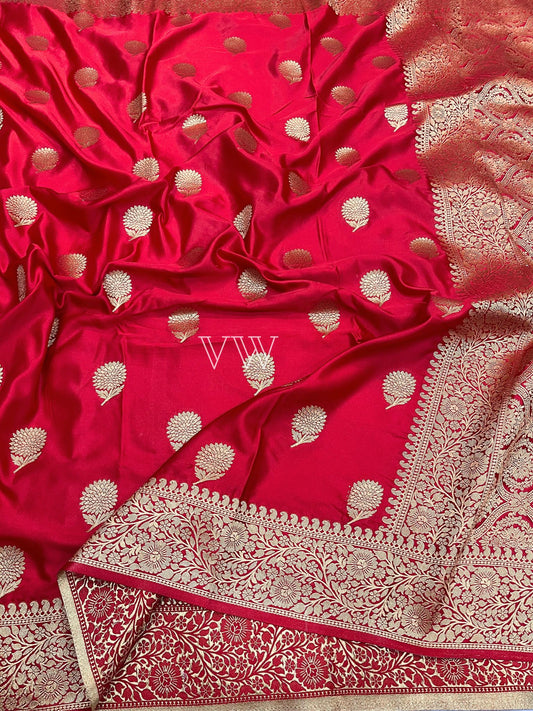 Red Mashru Satin Silk Banarasi Saree - Motifs