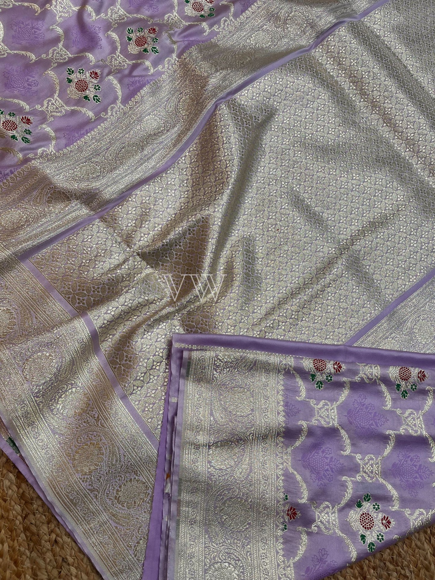 Lavender Tanchui Mashru Silk Banarasi Saree - Meenakari