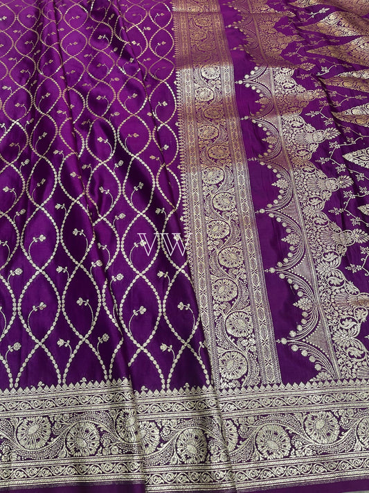 Purple Mashru Satin Silk Banarasi Saree - Jaal work