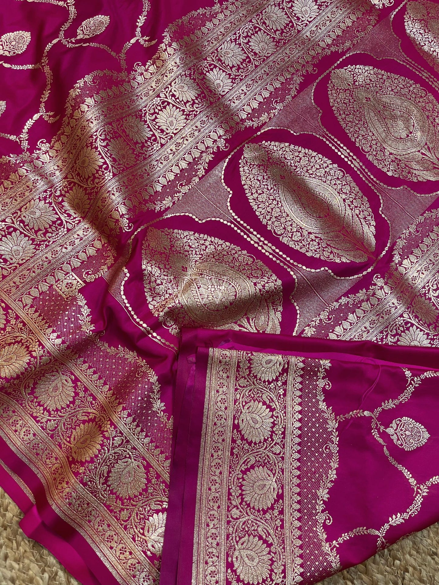 Rani Pink Mashru Satin Silk Banarasi Saree - Jaal work