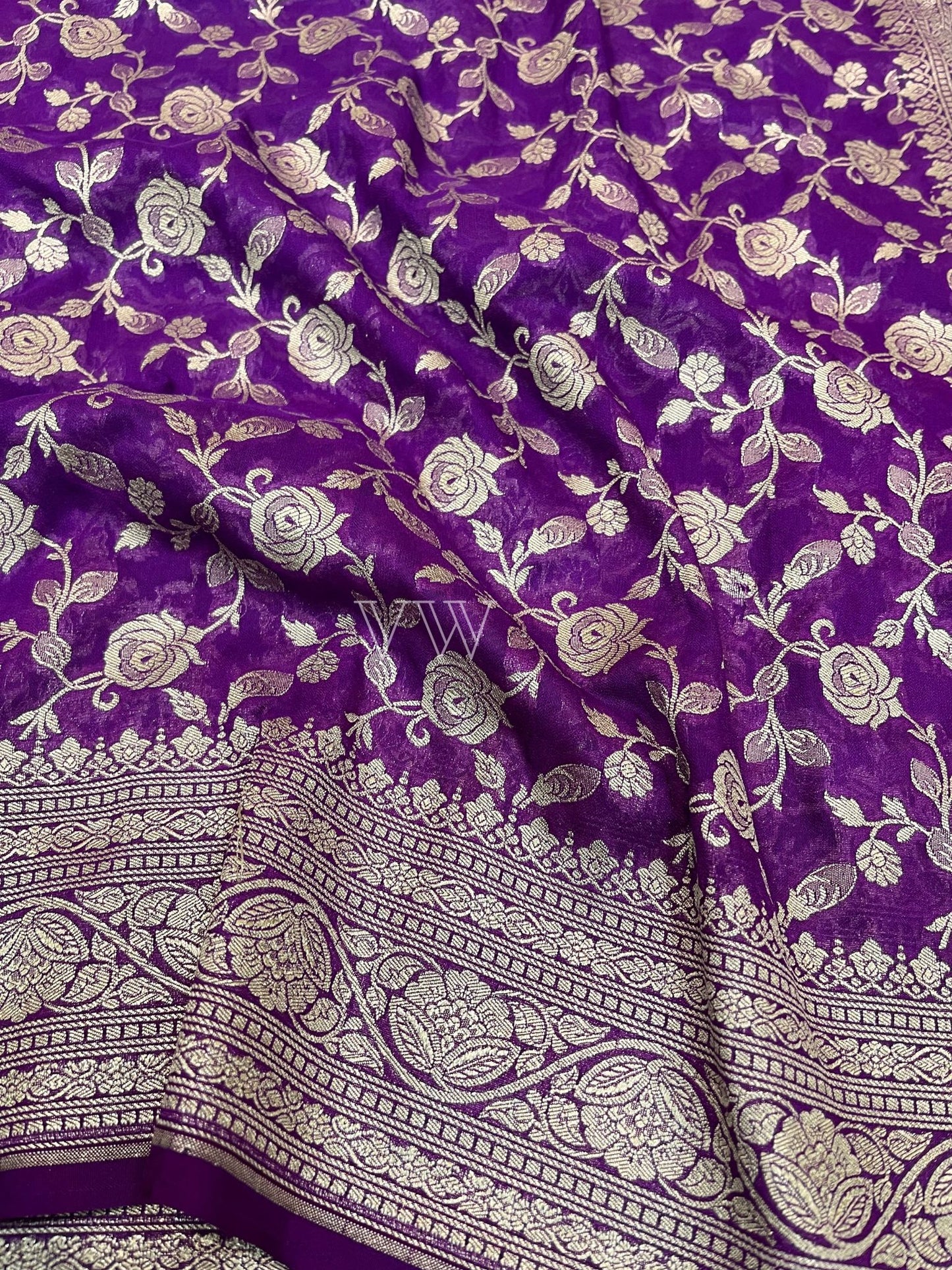 Violet Georgette Silk Banarasi Saree - Water Zari