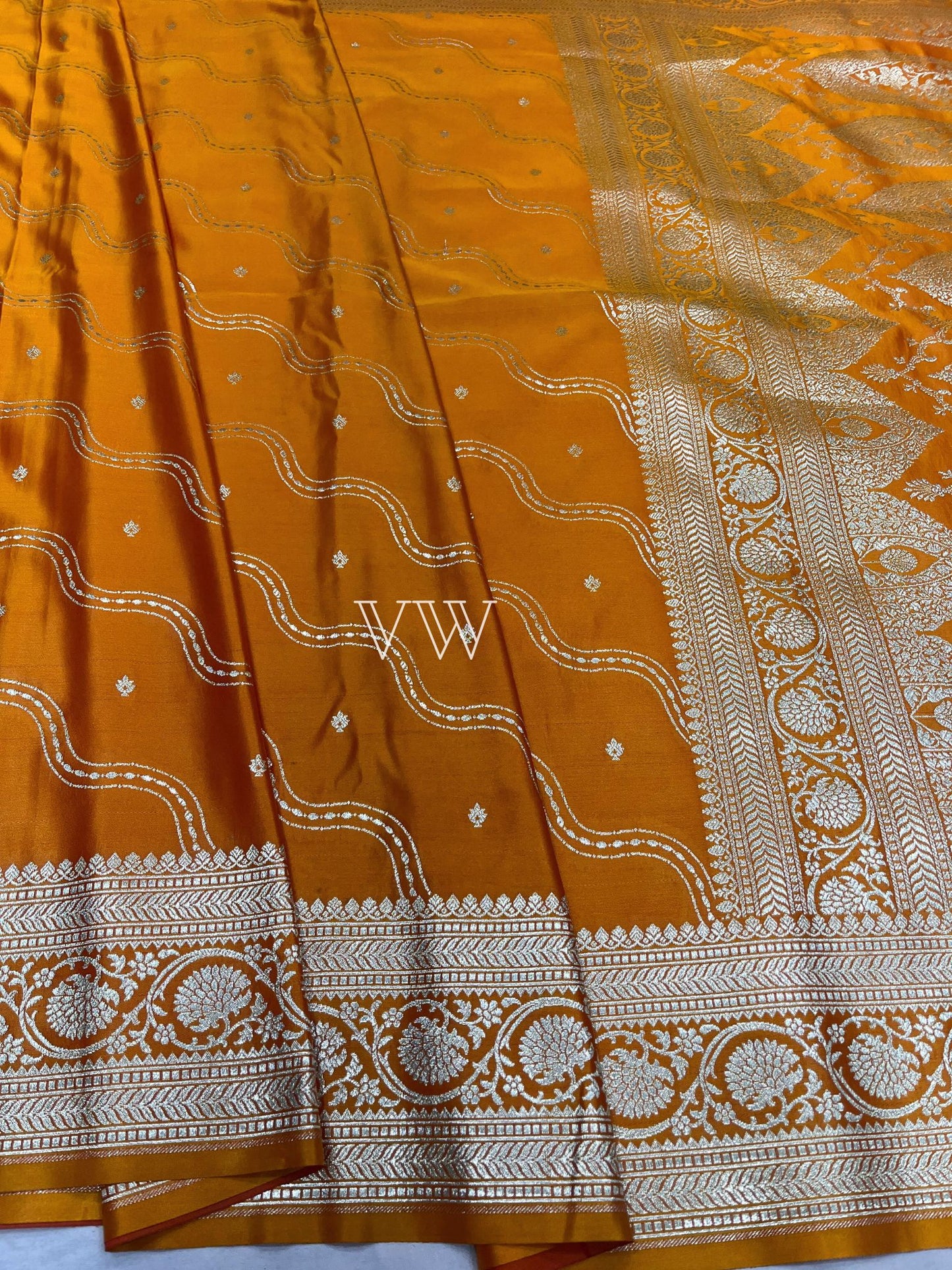 Mustard Yellow Mashru Satin Silk Banarasi Saree - Jaal work