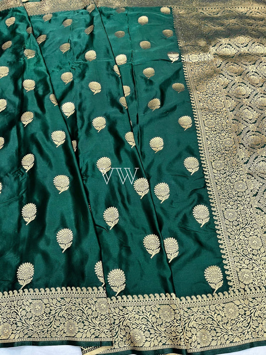 Bottle Green Mashru Satin Silk Banarasi Saree - Motifs