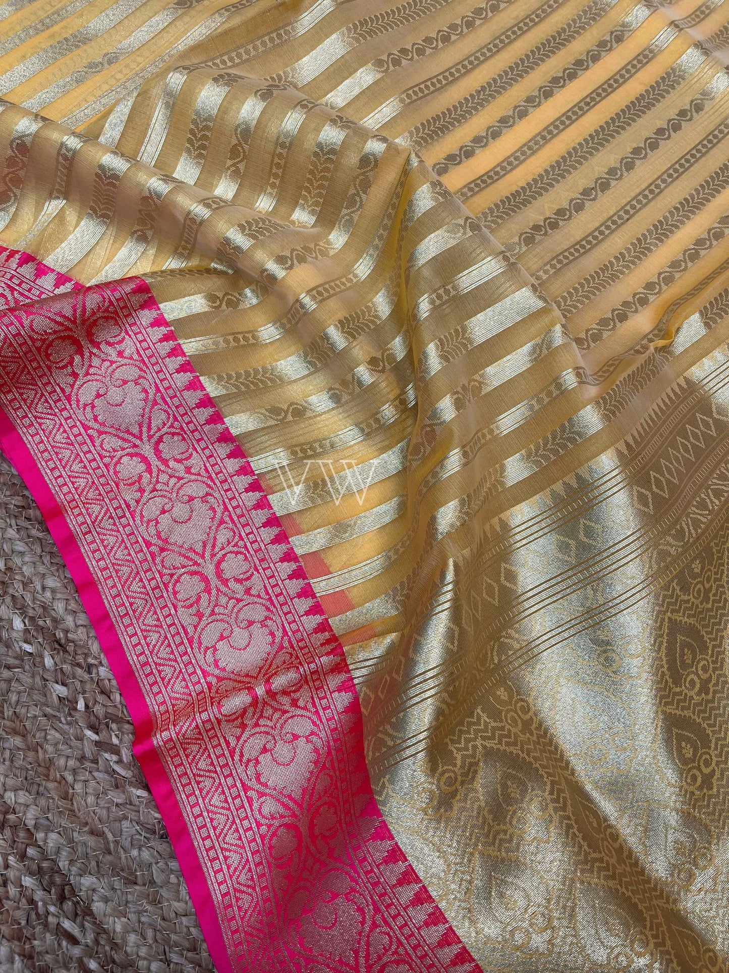 Dual Shade Kora Organza Silk Banarasi Saree - Stripes