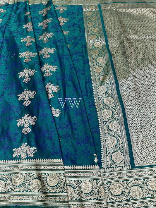 German Blue Tanchui Mashru Silk Banarasi Saree - Meenakari