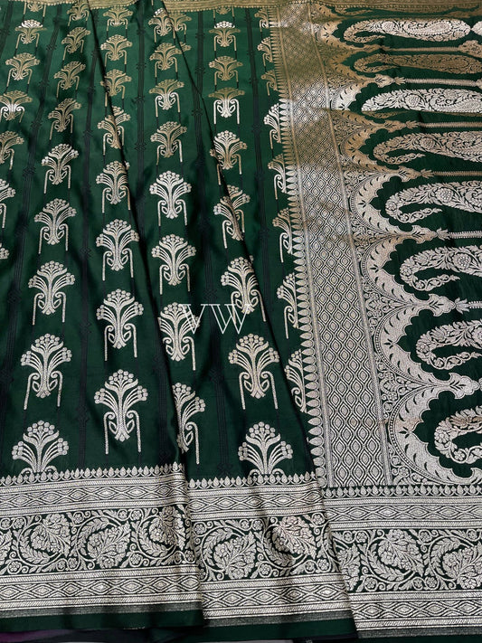 Bottle Green Tanchui Mashru Silk Banarasi Saree