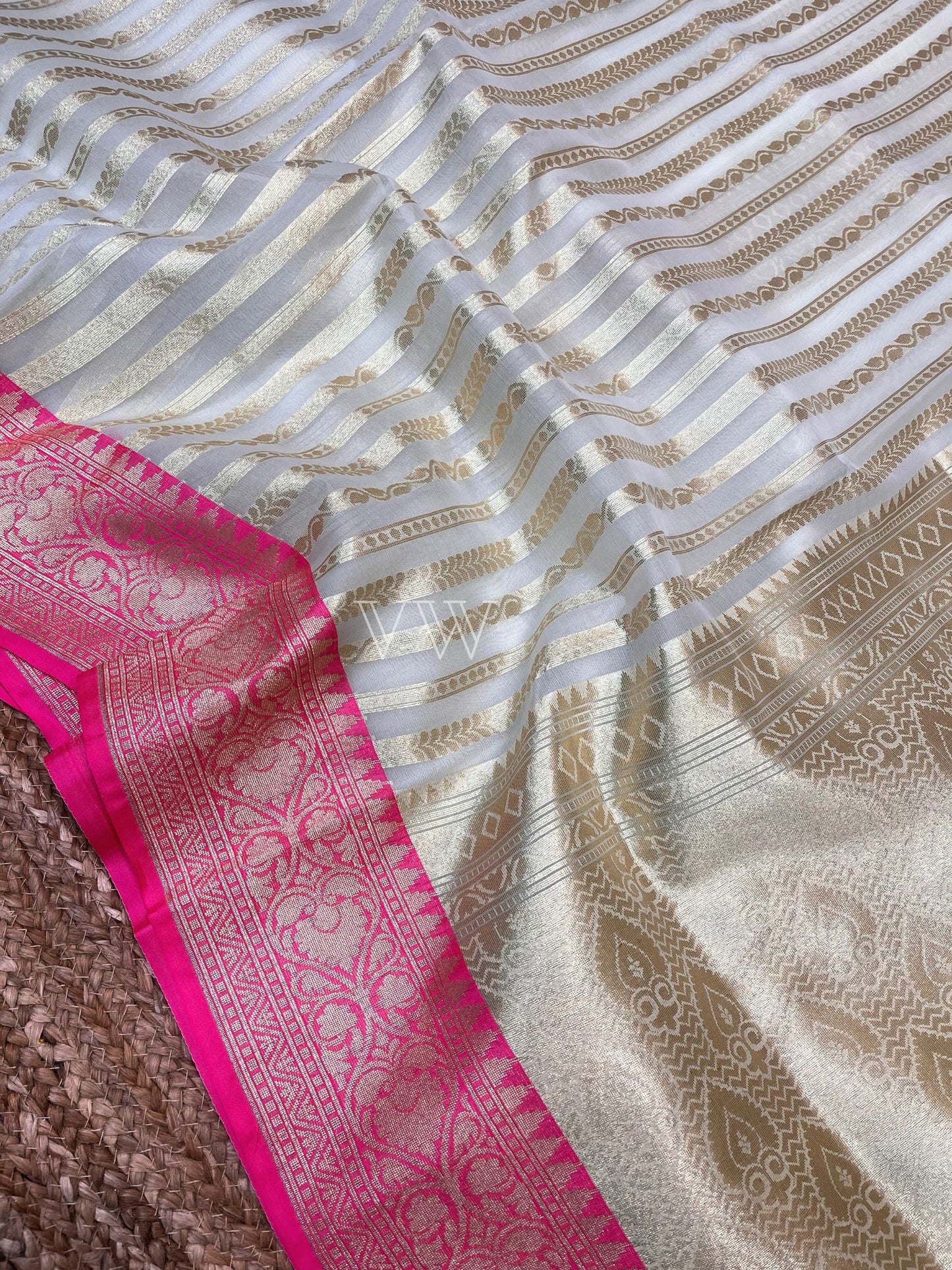 Dual Shade Kora Organza Silk Banarasi Saree - Stripes