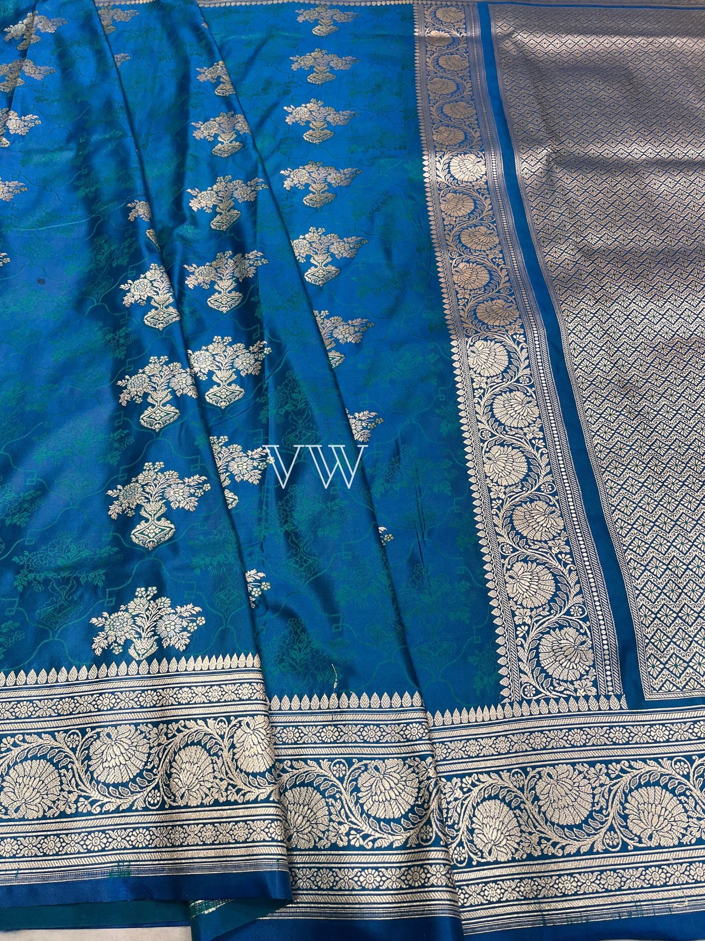 Ocean Blue Tanchui Mashru Silk Banarasi Saree - Meenakari