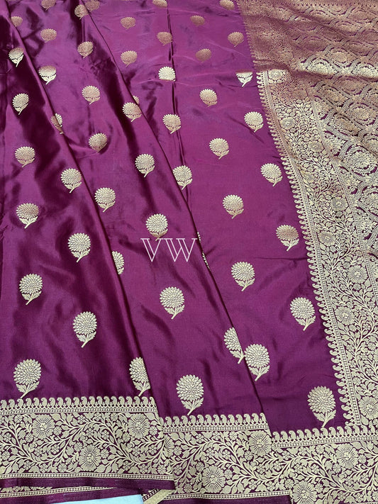 Wine Mashru Satin Silk Banarasi Saree - Motifs