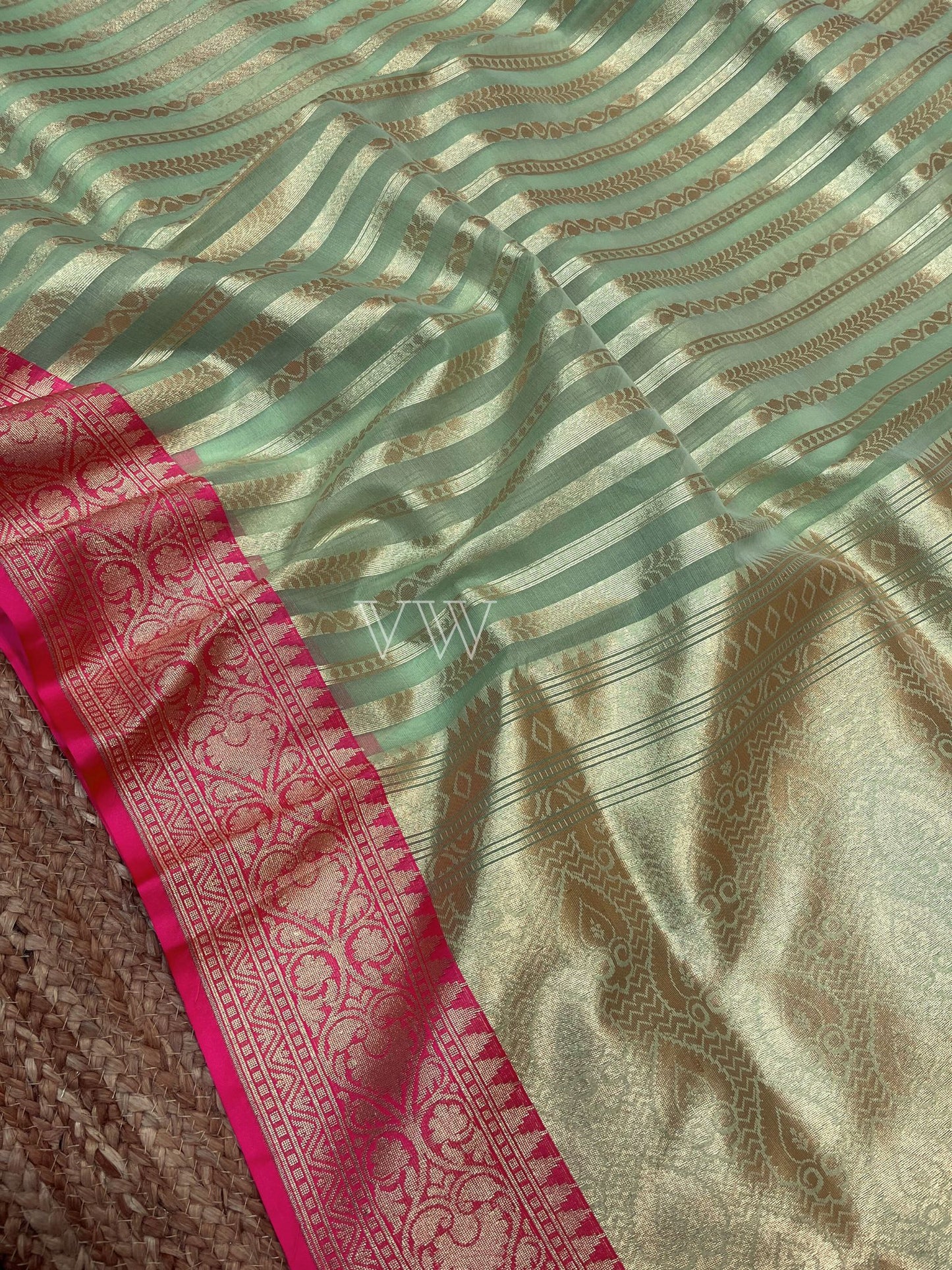 Dual Shade Kora Organza Silk Banarasi Saree - Stripes