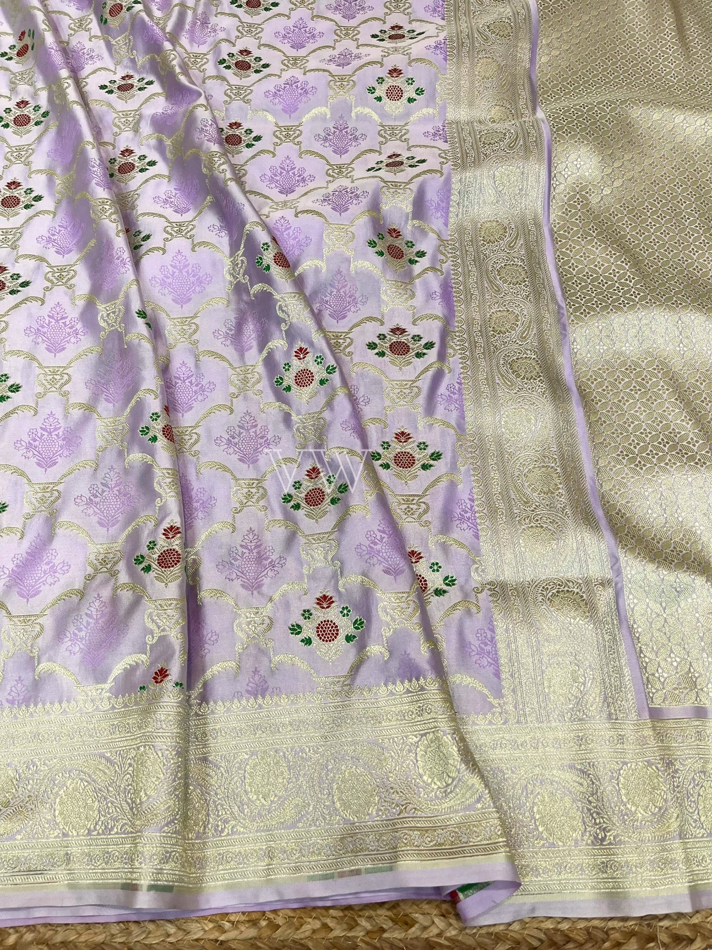 Lavender Tanchui Mashru Silk Banarasi Saree - Meenakari