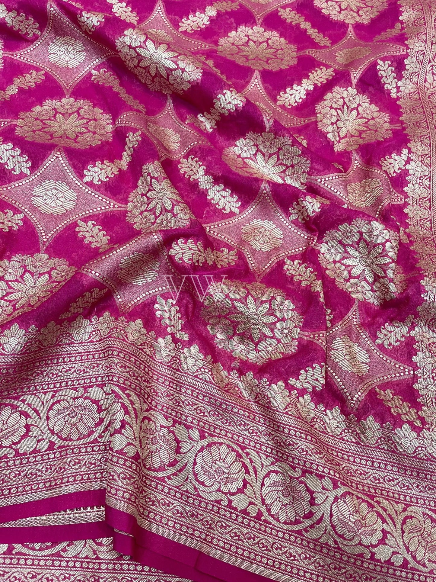 Pink Georgette Silk Banarasi Saree - Water Zari