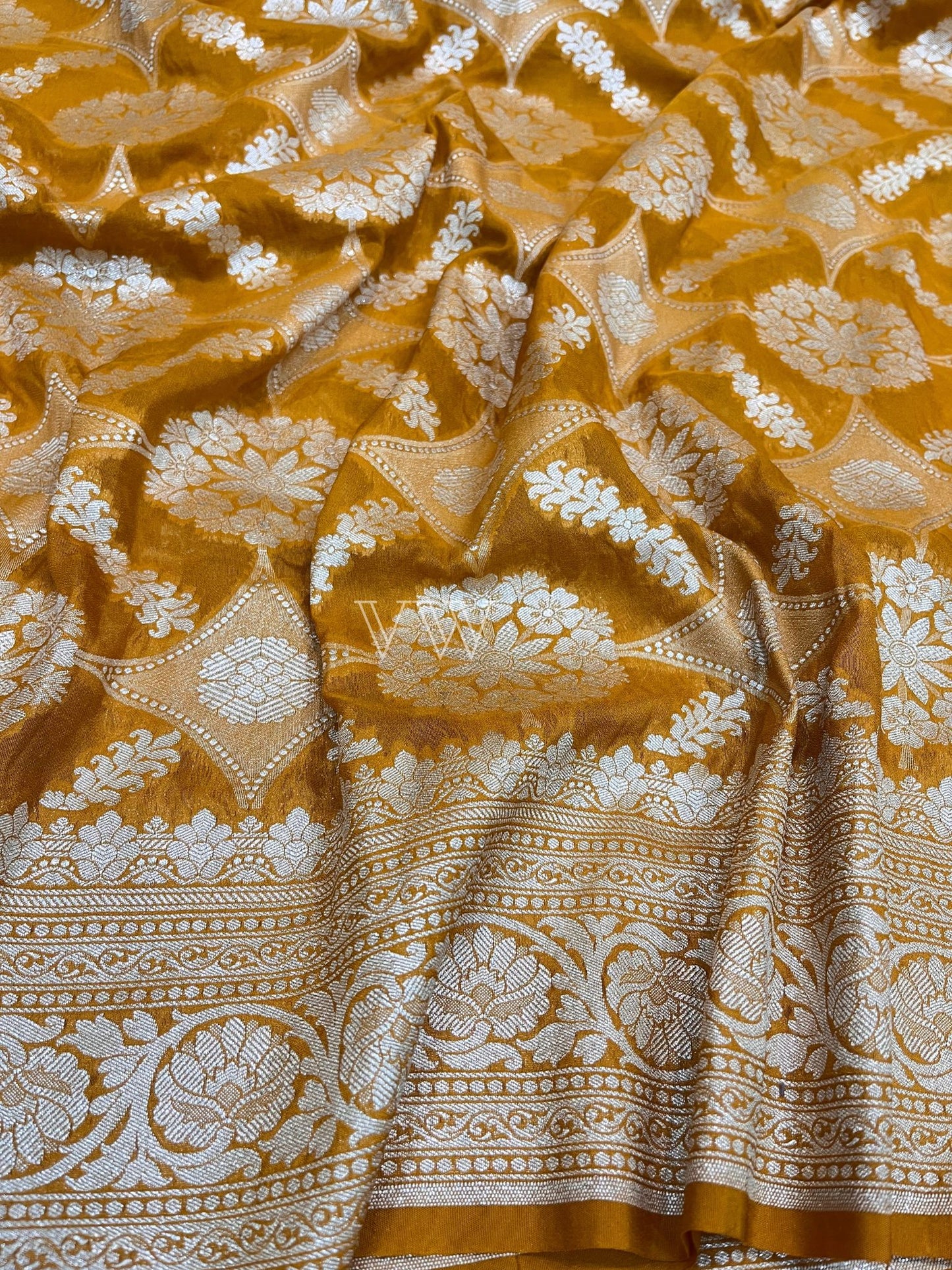 Mustard Yellow Georgette Silk Banarasi Saree - Water Zari