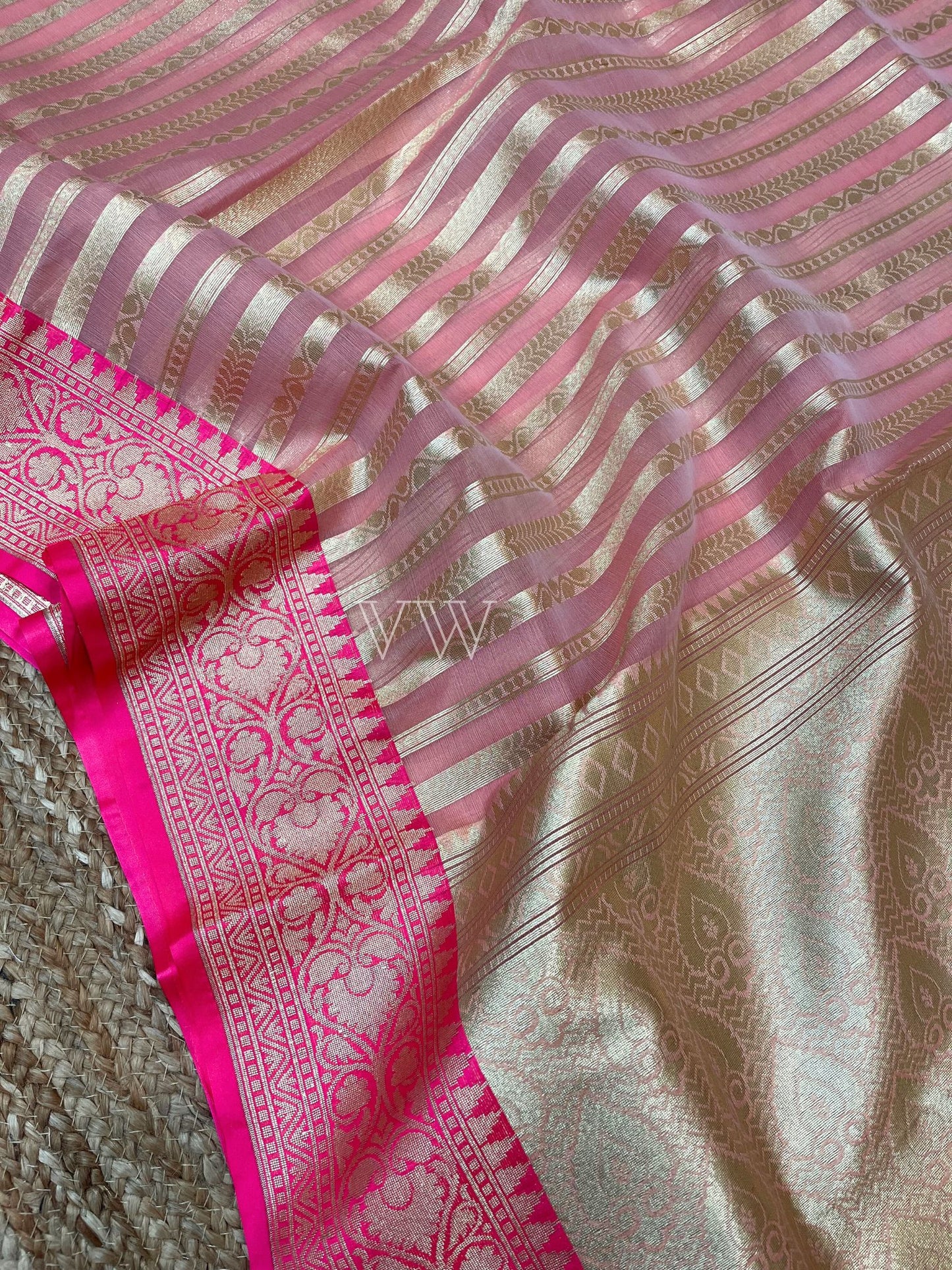 Dual Shade Kora Organza Silk Banarasi Saree - Stripes