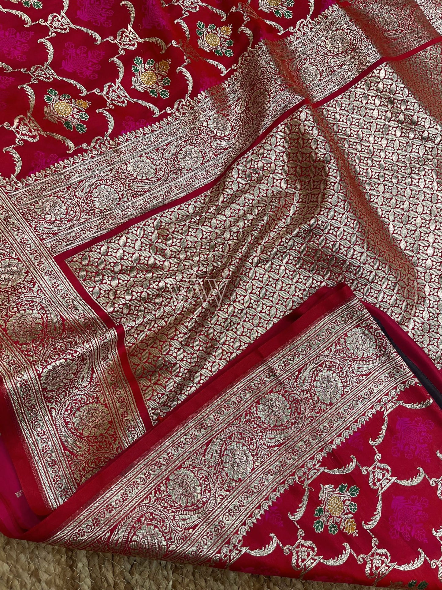 Hot Pink Tanchui Mashru Silk Banarasi Saree - Meenakari