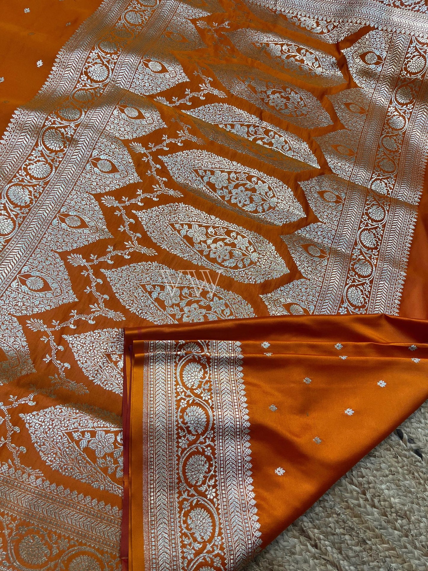 Orange Mashru Satin Silk Banarasi Saree - Motifs