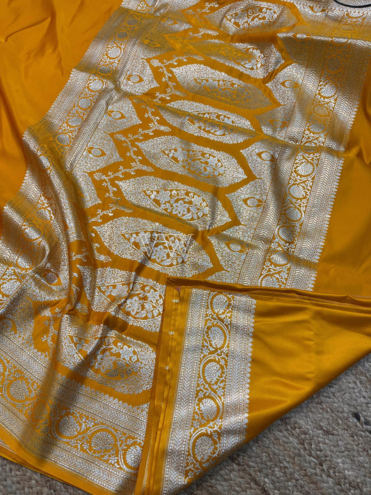 Yellow Mashru Satin Silk Banarasi Saree