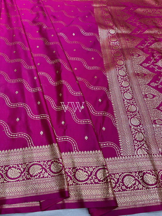 Rani Pink Mashru Satin Silk Banarasi Saree - Jaal work