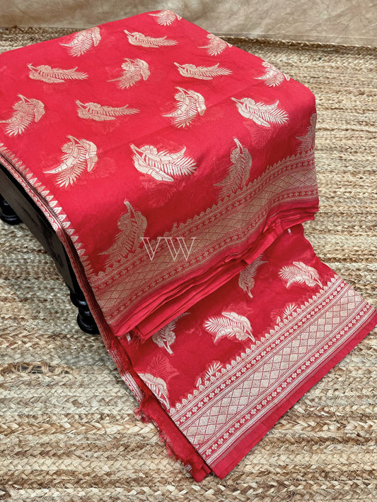 Cherry Red Georgette Silk Banarasi Saree - Water Zari