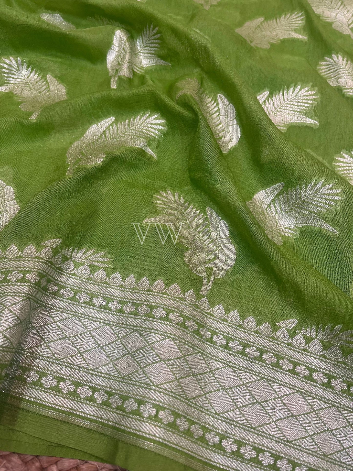 Green Georgette Silk Banarasi Saree - Water Zari