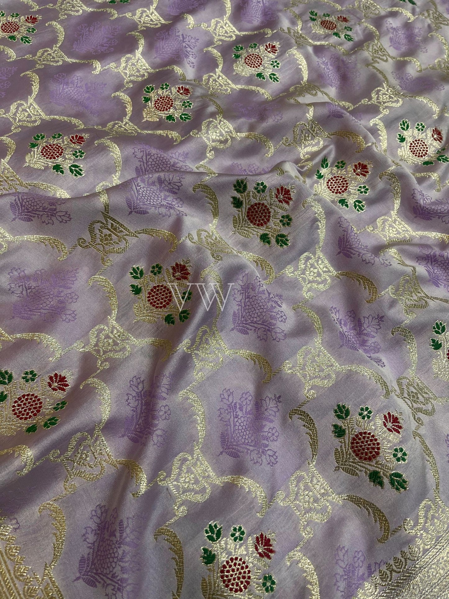 Lavender Tanchui Mashru Silk Banarasi Saree - Meenakari