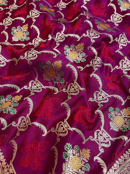 Magenta Tanchui Mashru Silk Banarasi Saree - Meenakari